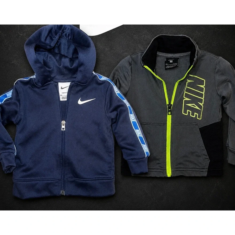 Nike Toddler Boys Therma-FIT Track Jacket Bundle Navy Blue Grey 12M Lot of 2